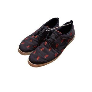 Mens Blue Canvas Lace-Up Shoes With Red Lobster Embroidery & Durable Size 10